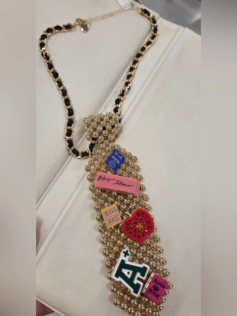 Née Betsey Johnson Best In Class School Charm Tie Long Pendant Necklace
